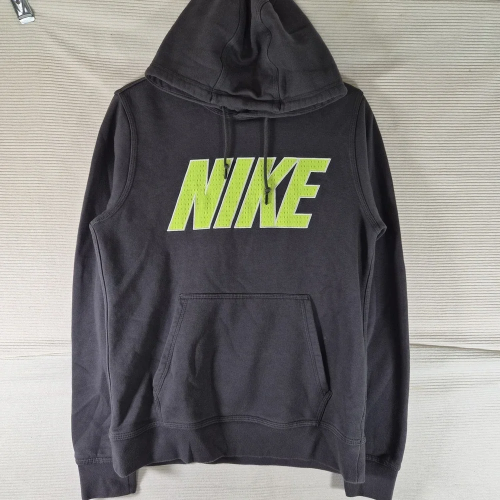 Nike Hoodie Small‎ Gray Neon Green Logo Pullover Sweatshirt Unisex
